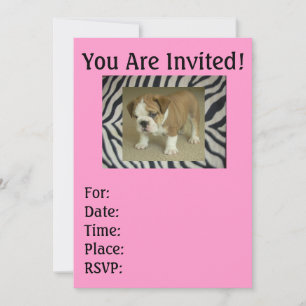 Bulldog inglés Cebra porcina e invitaciones rosas