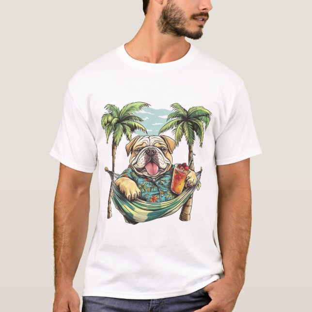 Bulldog Inglés con camisa hawaiana (Anverso)