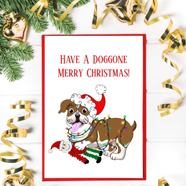 Bulldog inglés con navidad alumbra navidad (Subido por el creador)