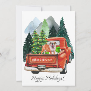 Bulldog Inglés de Navidad y Camión Antiguo Acuarel