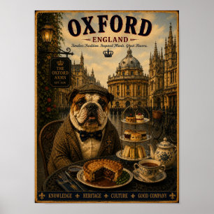 Bulldog inglés en arte de viaje vintage de Oxford