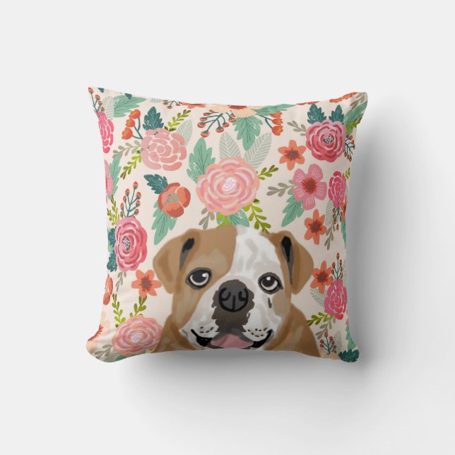 bulldog inglés florals mascotas de almohada (Anverso)