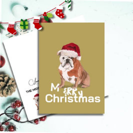 Bulldog inglés lindo en Santa Hat Feliz Navidad