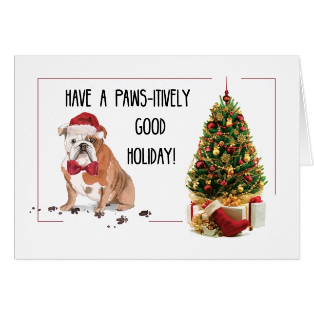 Bulldog inglés Navidades graciosos perro con árbol (Anverso (Horizontal))