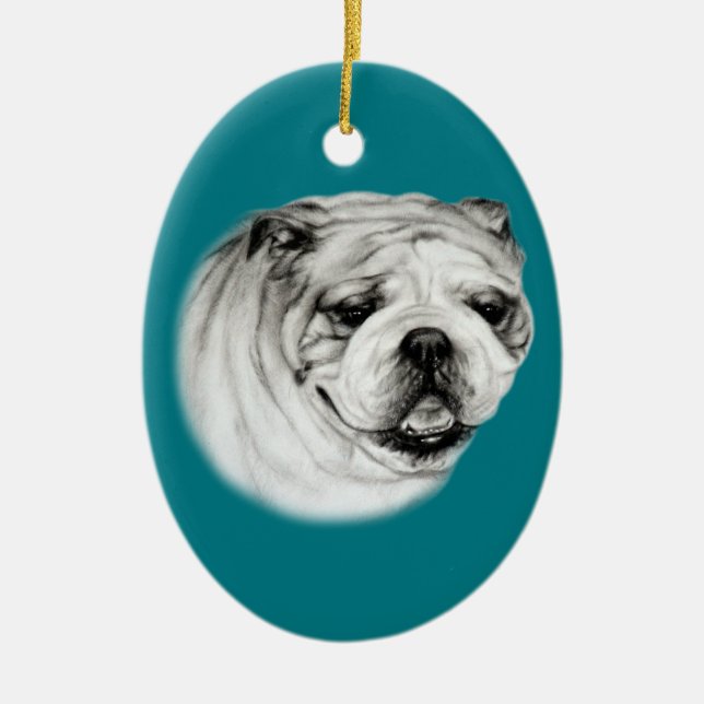 Bulldog inglés pintado a mano Ornamento cerámico (Frente)