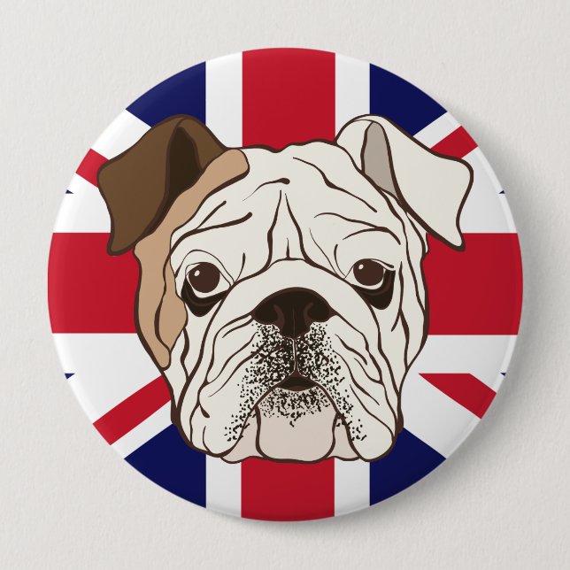 Bulldog inglés y botón redondo de Union Jack (Anverso)
