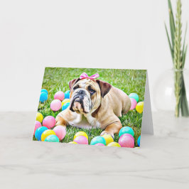 Bulldog lindo en la tarjeta de felicitación Bow Bl
