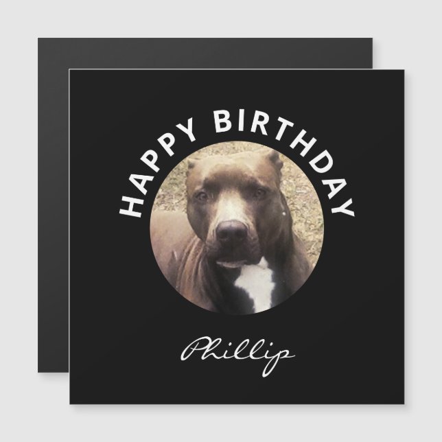 Bulldog Pit Feliz cumpleaños imán personalizado (Anverso/Reverso)