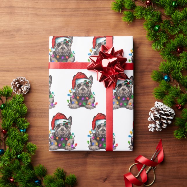 Bulldog Santa con Navidades Luces Papel de envolve (Regalo de vacaciones)