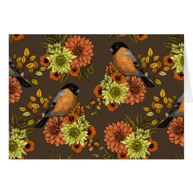 Bullfinch en florales otoñales (Anverso (Horizontal))