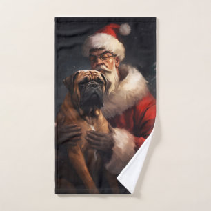 Bullmastiff con Santa Claus Navideño Festivo