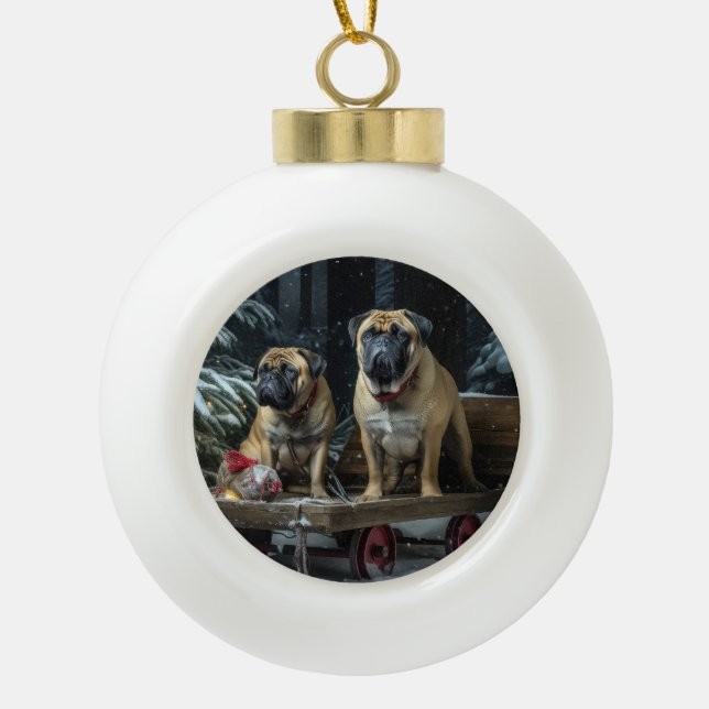 Bullmastiff Decoración de Navidades Snowy Sleigh (Anverso)