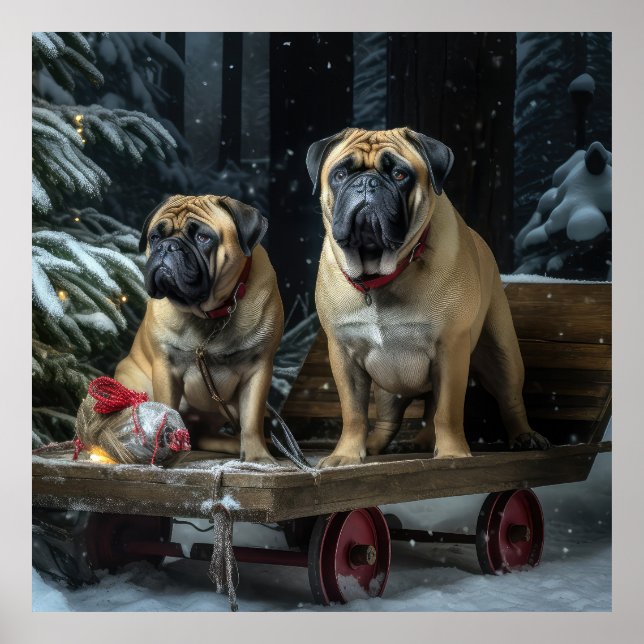 Bullmastiff Decoración de Navidades Snowy Sleigh (Frente)
