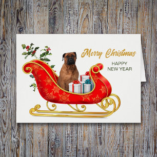 Bullmastiff Dog Navidades Sleigh Card