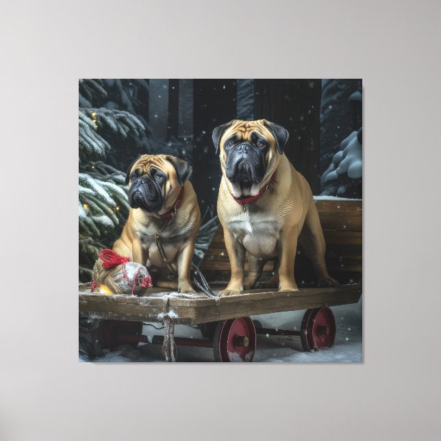 Bullmastiff Nevado Trineo Navidad Decoración  (Anverso)