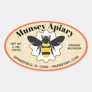 Bumble Bee Apiary Name Honey Jar Pegatinas