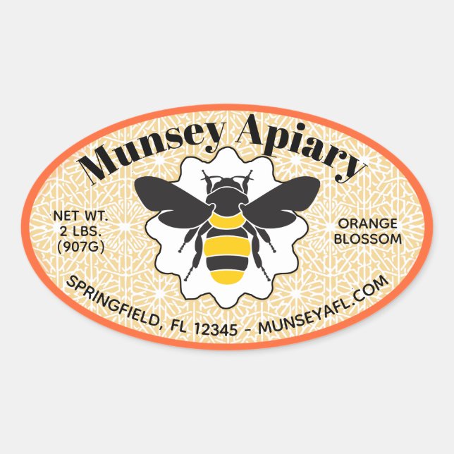 Bumble Bee Apiary Name Honey Jar Pegatinas (Anverso)