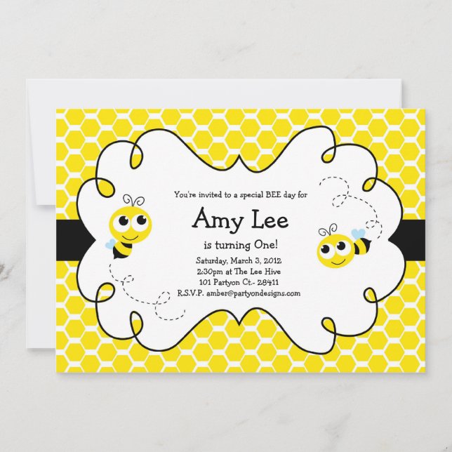 Bumble Bee Babee Invitación amarilla de cumpleaños (Anverso)