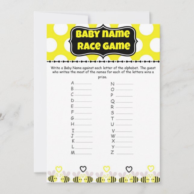 Bumble Bee Baby Name Race - Juego Baby Shower (Anverso)