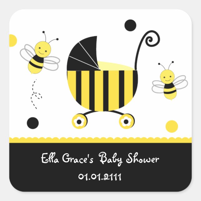 Bumble Bee Baby Shower Favor Pegatinas Sellos de e (Anverso)