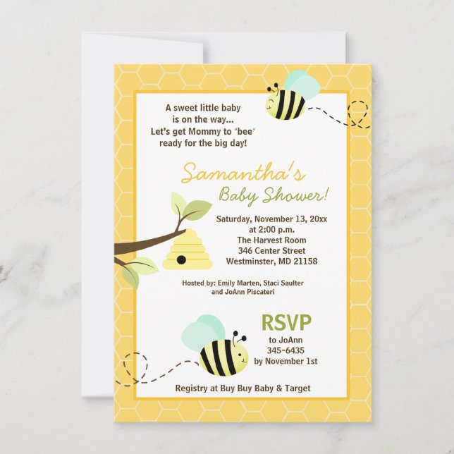 Bumble Bee Baby Shower Invitación 4.25 x 6.5 Tamañ (Anverso)