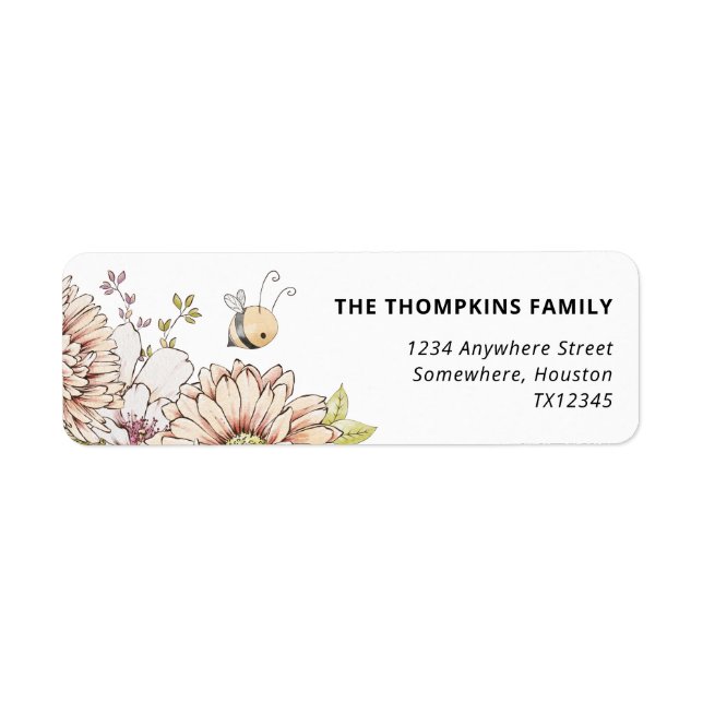 Bumblebee Florals Etiqueta de dirección de retorno (Frente)