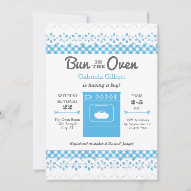 Bun En La Invitación De Baby Shower De Oven Boy (Anverso)