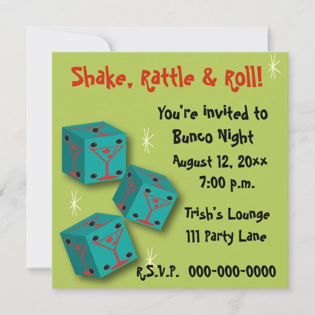 Bunco - Invitación a los dados de Shake, Rattle &  (Anverso)