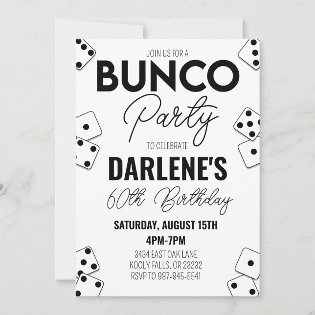 Bunco Invitación al cumpleaños moderna simple (Anverso)