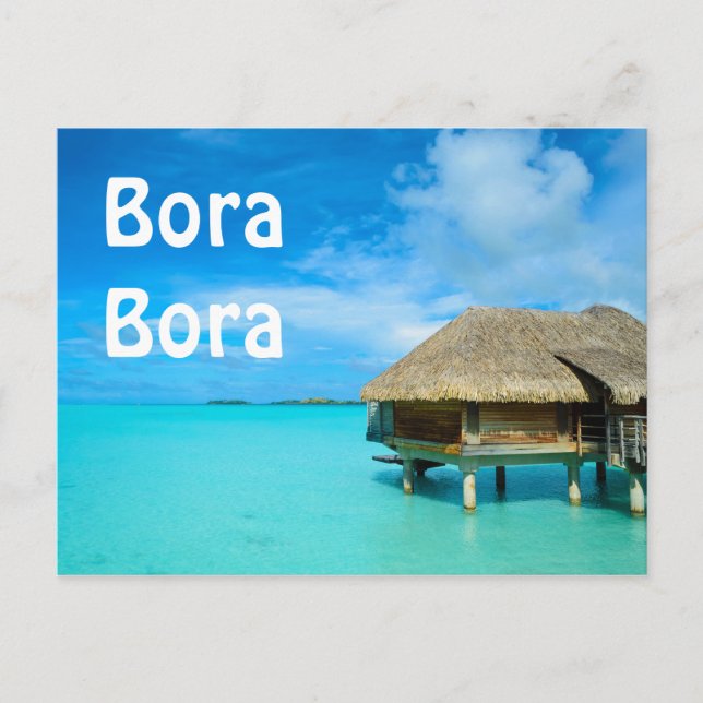 Bungalow sobre el agua en la postal de Bora Bora (Anverso)
