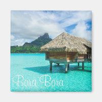 Bungalow sobre el agua, imán de texto Bora Bora