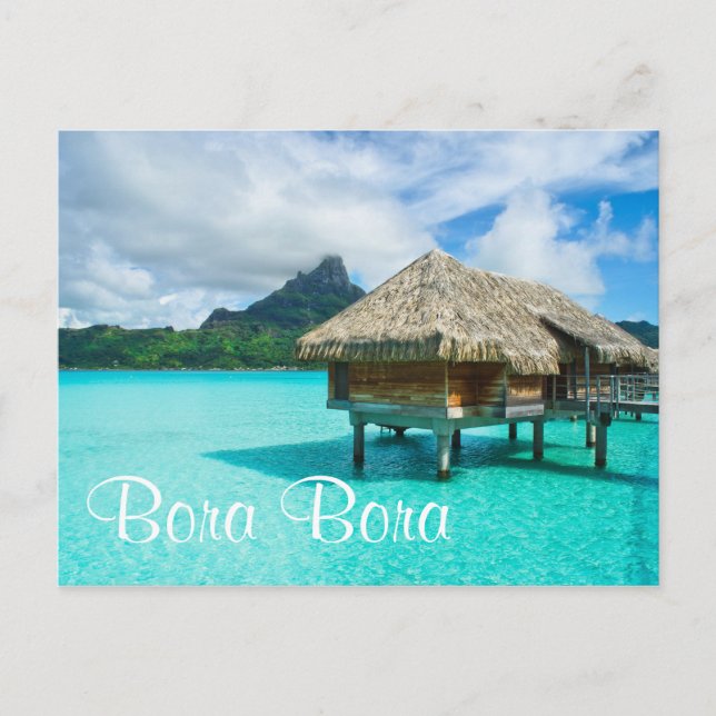 Bungalow sobre el agua, postal de Bora Bora (Anverso)