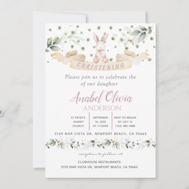 Bunn Pink Floral Greeneration Baptism Invitación C (Anverso)