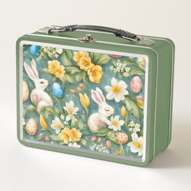 Bunnies, flores de primavera y huevos de Pascua. P (Anverso)