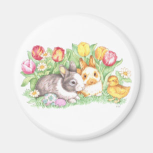 Bunnies y pollitos, imán de conejitos de Pascua