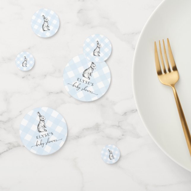 Bunny Baby Shower Blue Gingham Table Confetti (Grupo)