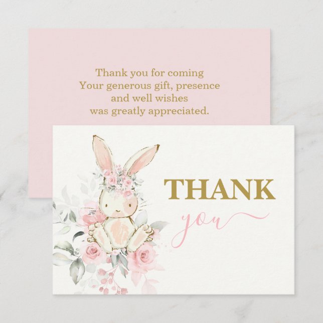 Bunny Baby Shower Chica de agradecimiento Tarjeta  (Anverso / Reverso)