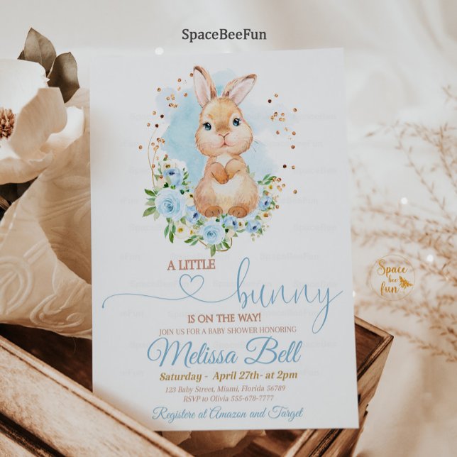 Bunny Baby Shower Invitación Boy Primavera boho (Bunny Baby Shower Invitation Boy Spring boho Floral Rabbit Bunny Baby Shower Some Bunny Shower)