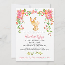 Bunny Boho Invitación floral Baby Shower rosa