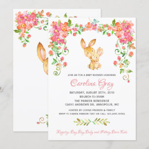 Bunny Boho Invitación floral Baby Shower rosa