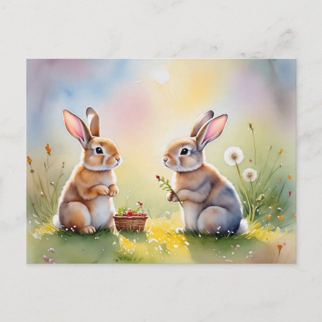 Bunny Brunch - Postal de conejos de color suave (Anverso)