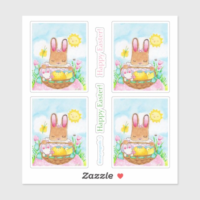 Bunny chica con Pegatina de cesta (Hoja)