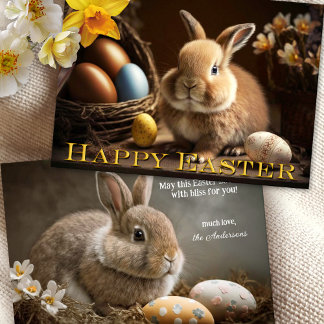 Bunny clásico con tarjeta de pascua feliz de huevo