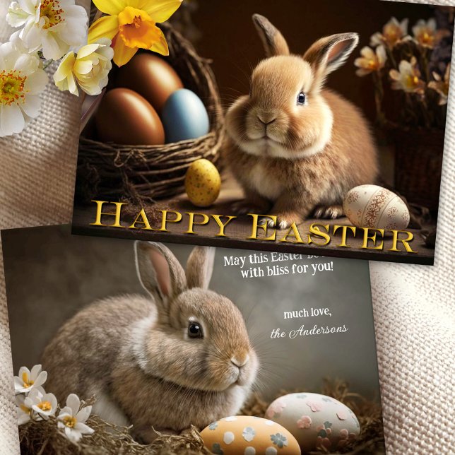 Bunny clásico con tarjeta de pascua feliz de huevo (Subido por el creador)