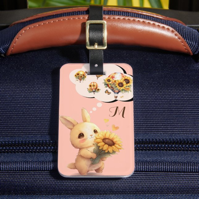 Bunny Cuerdo Con Etiqueta De Equipaje De Girasol (Anverso In situ 2)