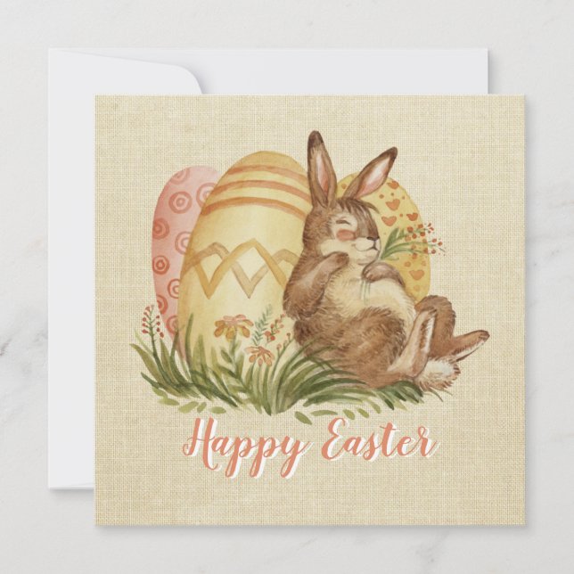 Bunny de Pascua con tarjeta acuarela de huevos de  (Anverso)
