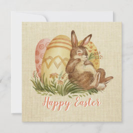 Bunny de Pascua con tarjeta acuarela de huevos de