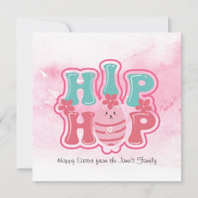Bunny Egg Hunt Hip Hop Feliz Pascua Acuarela   (Anverso)