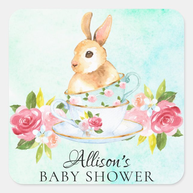 Bunny Floral Baby Tea Fiesta Sello para sobres (Anverso)