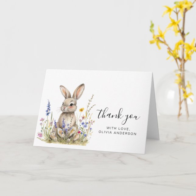 Bunny fold Gracias Tarjeta (flor amarilla)